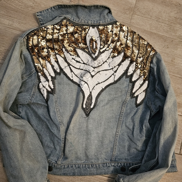 Free People Jean Jacket with white eagle - Picture 1 of 6